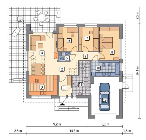 Rzut parteru POW. 134,1 m²