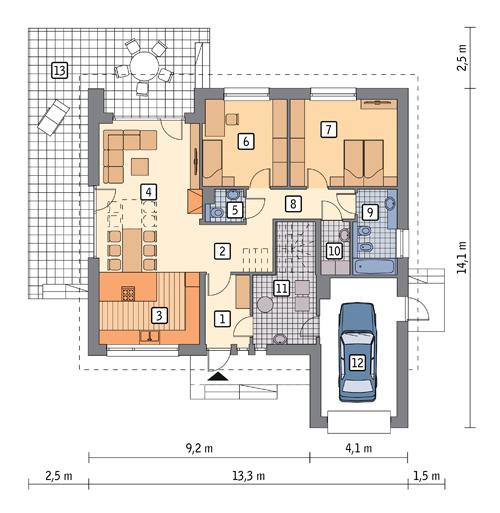 Rzut parteru POW. 121,6 m²