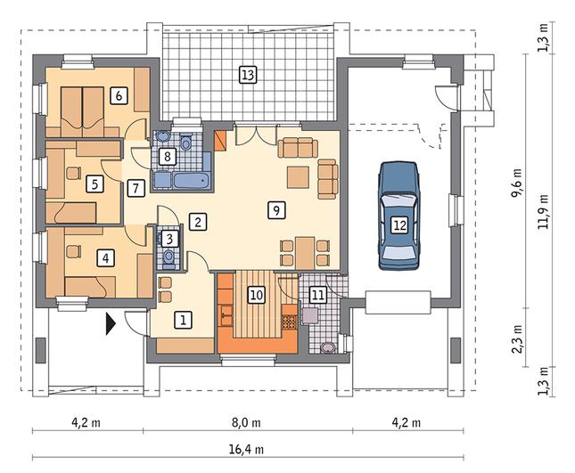 Rzut parteru POW. 123,0 m²