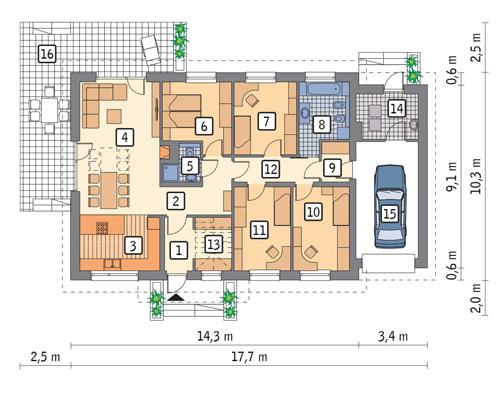Rzut parteru POW. 139,6 m²