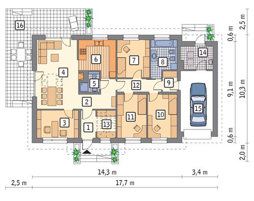 Rzut parteru POW. 139,3 m²