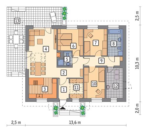 Rzut parteru POW. 108,3 m²
