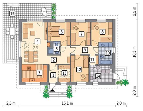 Rzut parteru POW. 121,4 m²