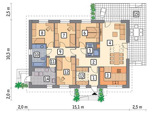 Rzut parteru lustro POW. 121,4 m²