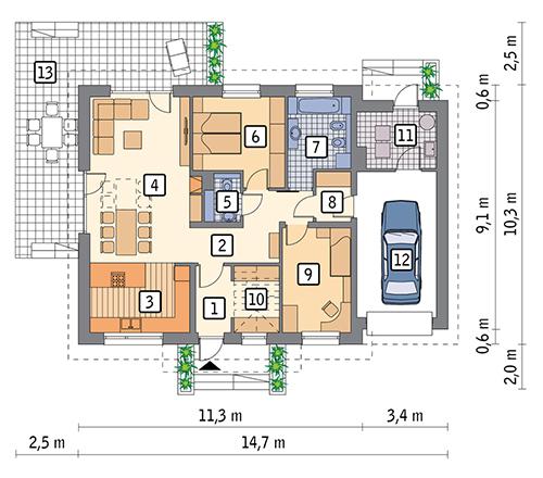 Rzut parteru POW. 114,4 m²