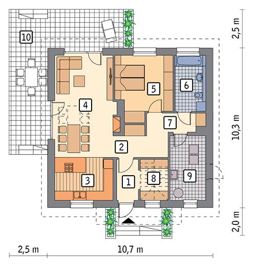 Rzut parteru POW. 84,5 m²