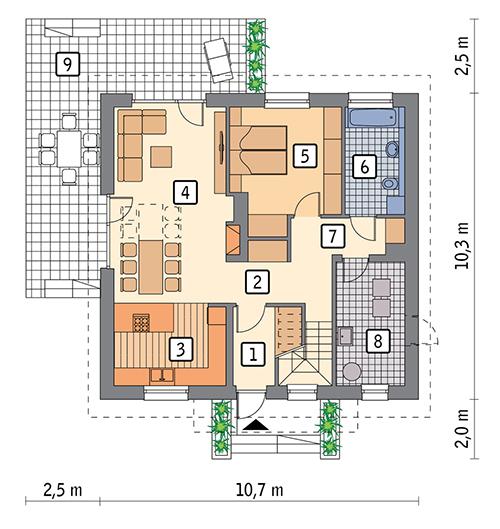 Rzut parteru POW. 82,7 m²
