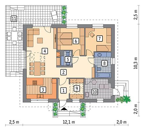 Rzut parteru POW. 96,7 m²