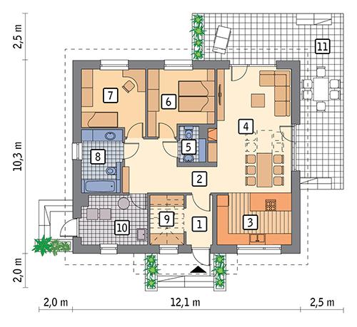 Rzut parteru lustro POW. 96,7 m²