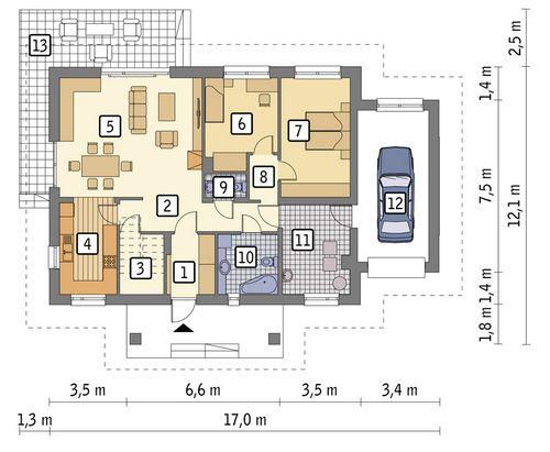 Rzut parteru POW. 128,9 m²