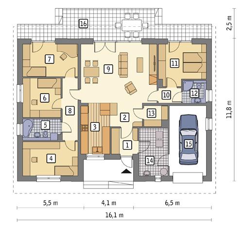 Rzut parteru POW. 143,3 m²