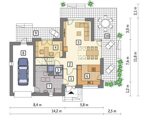 Rzut parteru POW. 96,2 m²