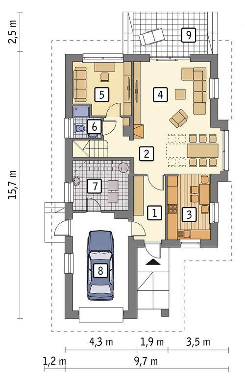 Rzut parteru lustro POW. 92,7 m²