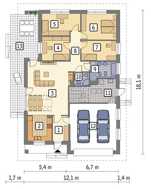 Rzut parteru POW. 162,9 m²