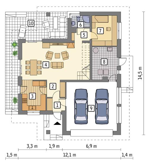 Rzut parteru POW. 111,1 m²
