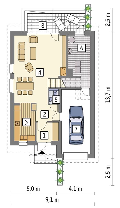 Rzut parteru POW. 88,3 m²