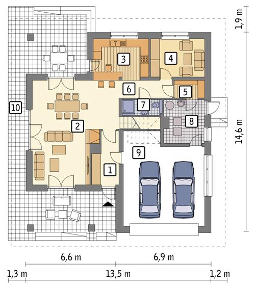 Rzut parteru POW. 123,5 m²