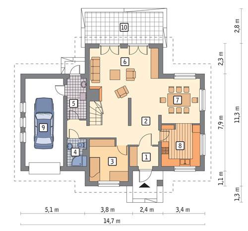 Rzut parteru POW. 102,9 m²