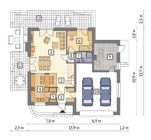 Rzut parteru POW. 121,7 m²