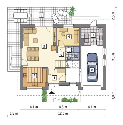 Rzut parteru POW. 87,3 m²