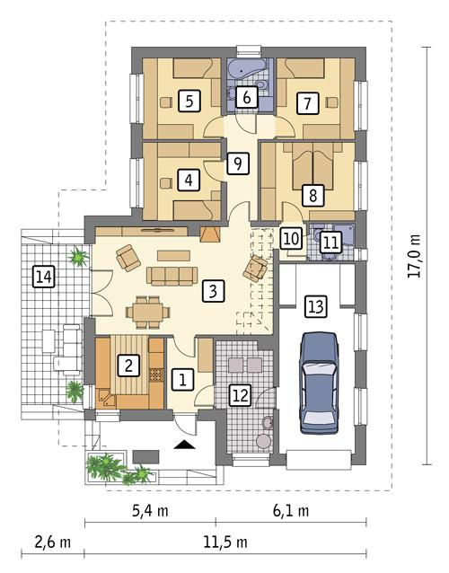 Rzut parteru POW. 131,8 m²