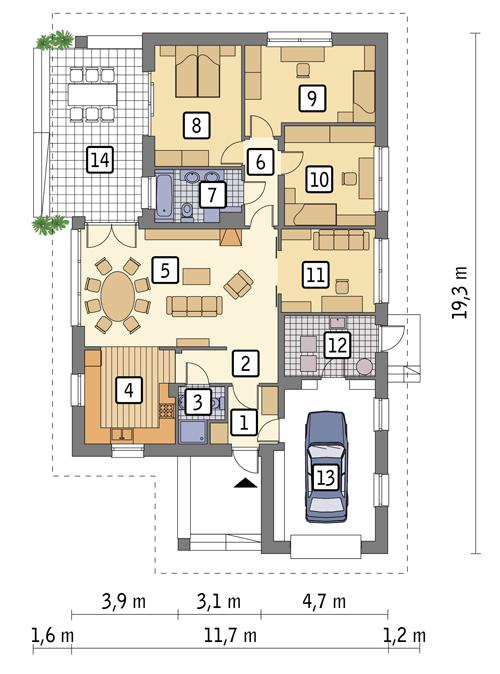 Rzut parteru POW. 143,5 m²