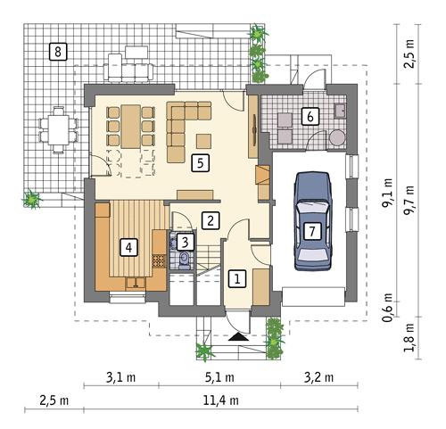 Rzut parteru POW. 78,1 m²