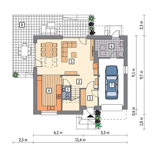 Rzut parteru POW. 80,0 m²