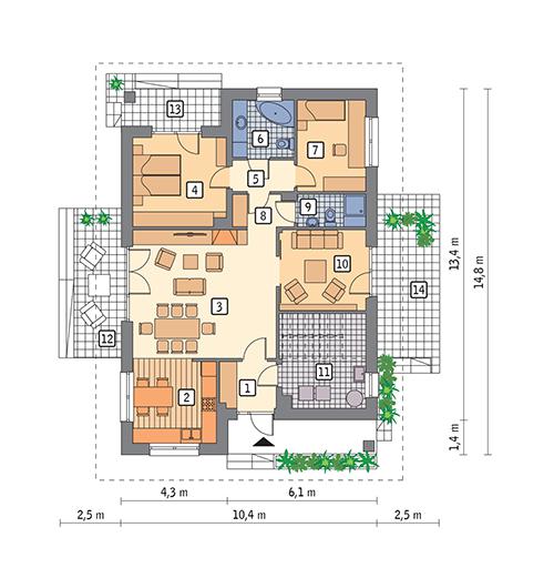 Rzut parteru POW. 105,6 m²