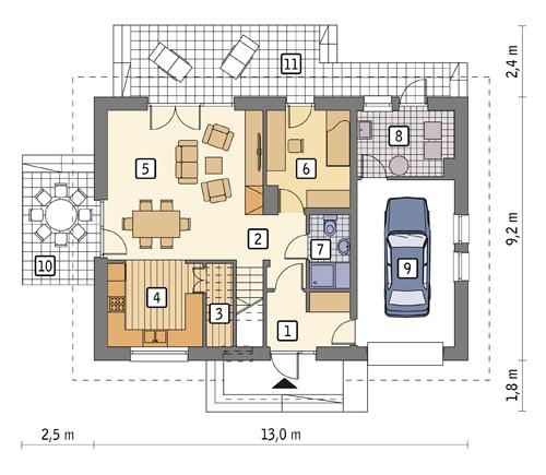 Rzut parteru POW. 86,9 m²