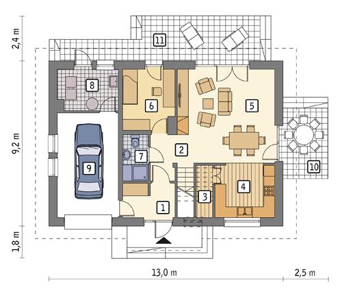 Rzut parteru lustro POW. 86,9 m²
