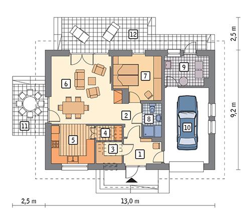 Rzut parteru POW. 89,4 m²
