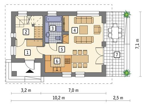 Rzut parteru POW. 46,8 m²