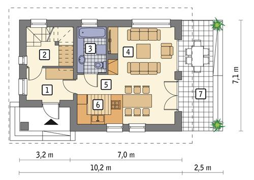 Rzut parteru POW. 46,8 m²