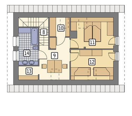 Rzut poddasza: wersja podstawowa POW. 52,7 m²
