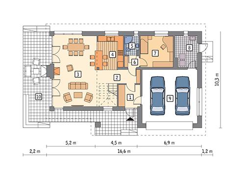 Rzut parteru POW. 118,4 m²