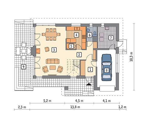 Rzut parteru POW. 93,6 m²