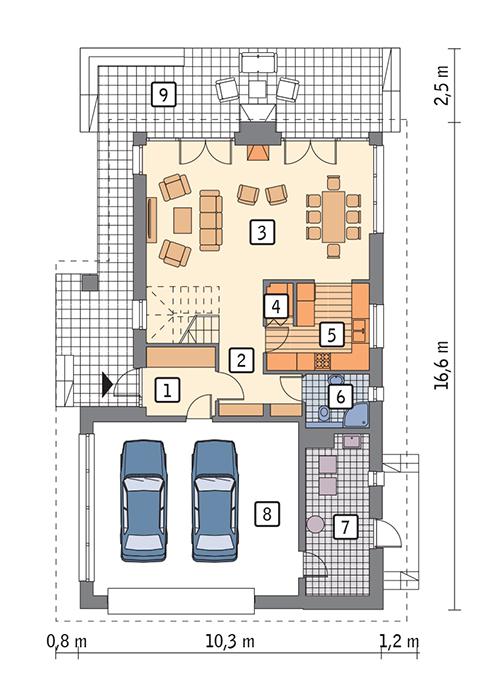 Rzut parteru POW. 118,7 m²