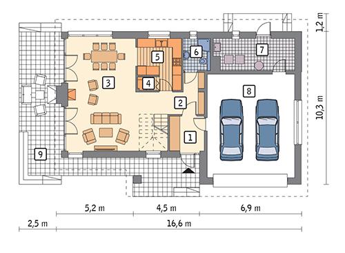 Rzut parteru POW. 118,7 m²