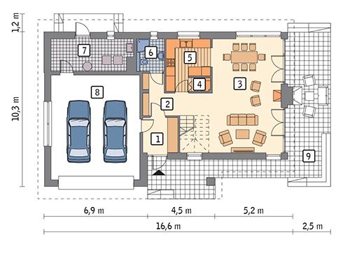Rzut parteru lustro POW. 118,7 m²