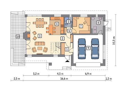 Rzut parteru POW. 118,4 m²