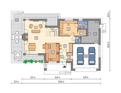 Rzut parteru POW. 146,1 m²