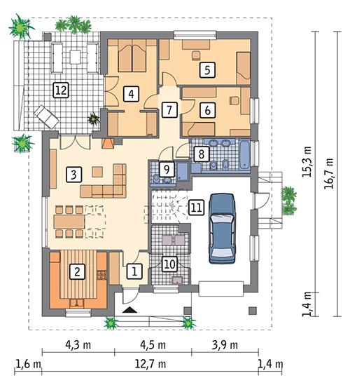Rzut parteru POW. 143,1 m²