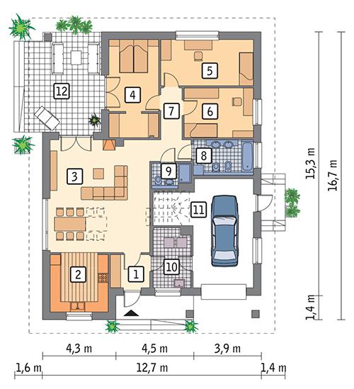 Rzut parteru POW. 143,1 m²