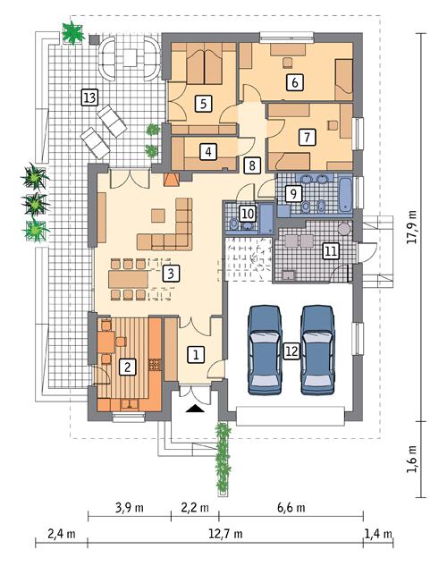 Rzut parteru POW. 163,4 m²