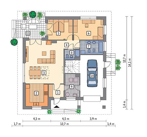 Rzut parteru POW. 123,2 m²