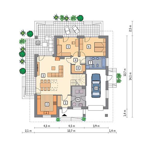 Rzut parteru POW. 123,0 m²