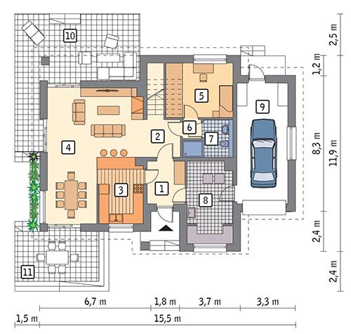 Rzut parteru POW. 111,3 m²