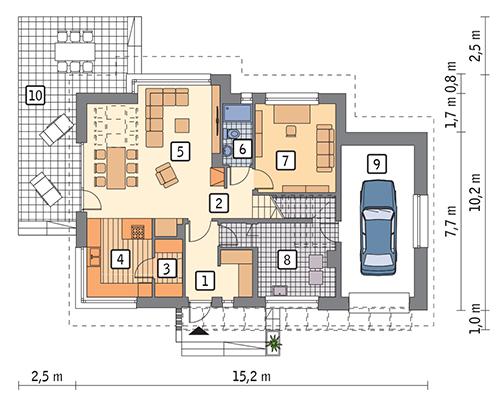 Rzut parteru POW. 106,1 m²
