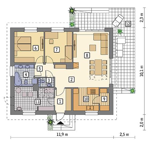 Rzut parteru POW. 92,1 m²